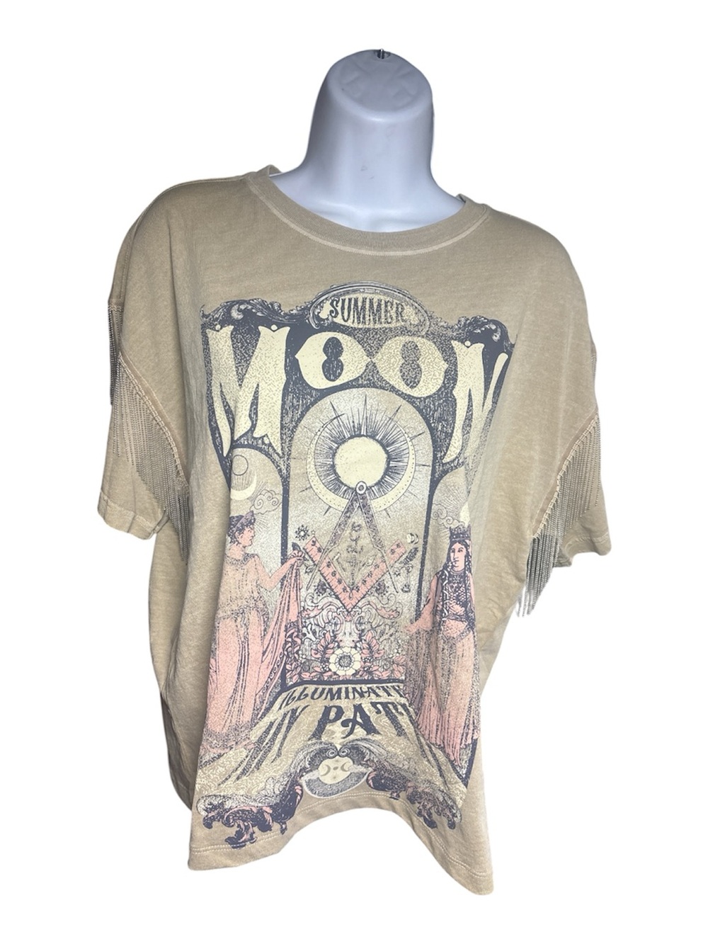 Summer Moon Illuminati Graphic T-Shirt with Fringe